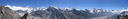 View of the Himalayas from Renja La: from left to right:Cho Oyu, Ngozumba Kang, Ghyachung Kang,Karmo Chotal, Chumbu,Pumori, Khumbutse, Changtse,Everest (8850 m), Nuptse (7879 m) and Lhotse (8511 m)., Makalu, Cholatse (6440 m) and Taboche (6542 m) all can be seen behind Ngozumba glacier