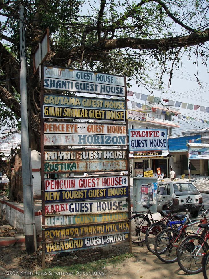 One of many, many signposts in Pokhara